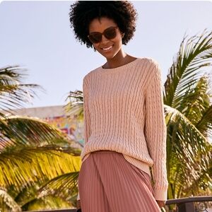 Land's End Drifter Cable Crew Neck Sweater In Cameo Pink/Clay Bisque Heather